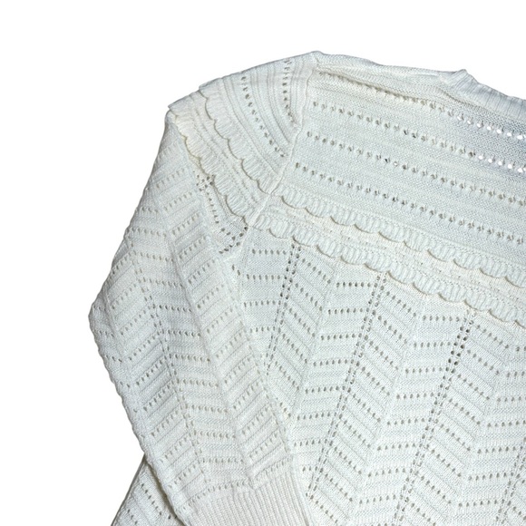 J. Crew White Scalloped Pointelle Lightweight Sweater Womens S - Picture 8 of 9